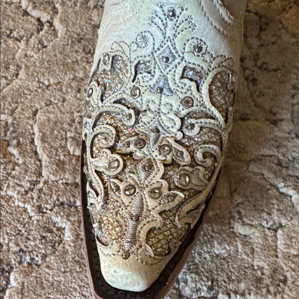 Corral White Glitter Inlay And Crystals Womens Boots Size 6.5 - Picture 3 of 8
